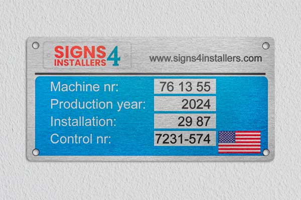 Machinery sign in Anodized aluminium