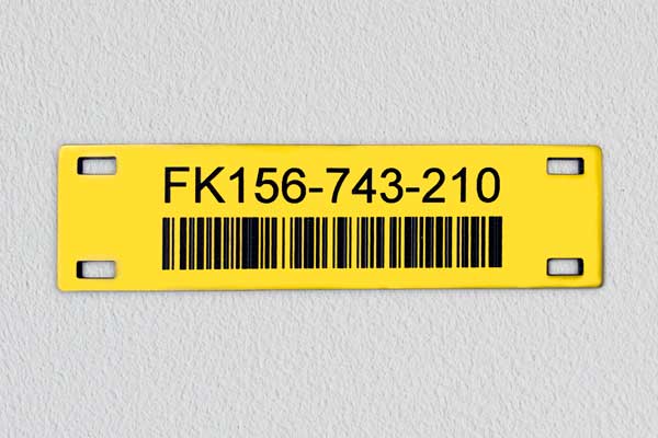 Engraved Plastic Sign in Yellow with Barcode