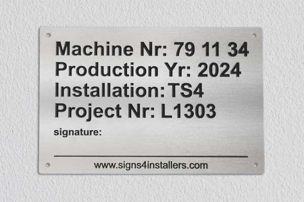Engraved Stainless Steel Machine Sign