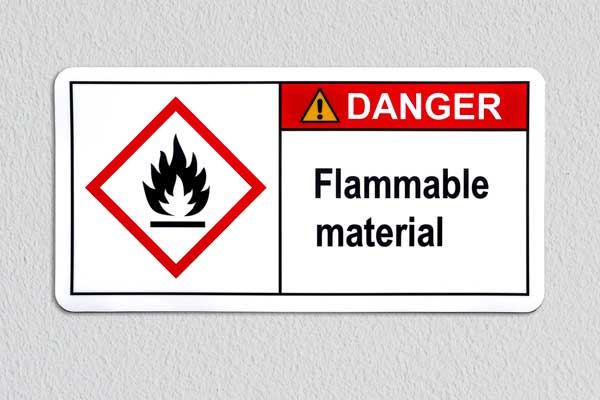 Danger flammable materials, white sticker